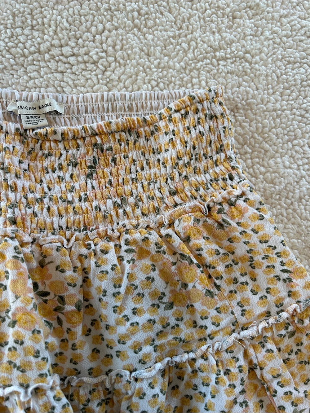 American Eagle Outfitters Yellow Floral Tiered Smocked Skirt - Picture 3 of 7